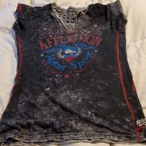 Affliction TShirt Top Red White Blue Back Large